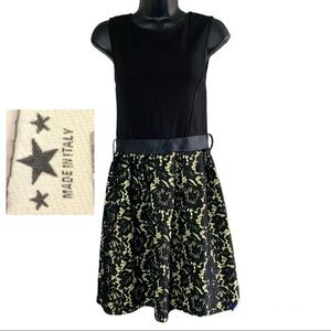 Three Stars Black/Yellow Women's Floral Lace Detail cocktail Dress Size M